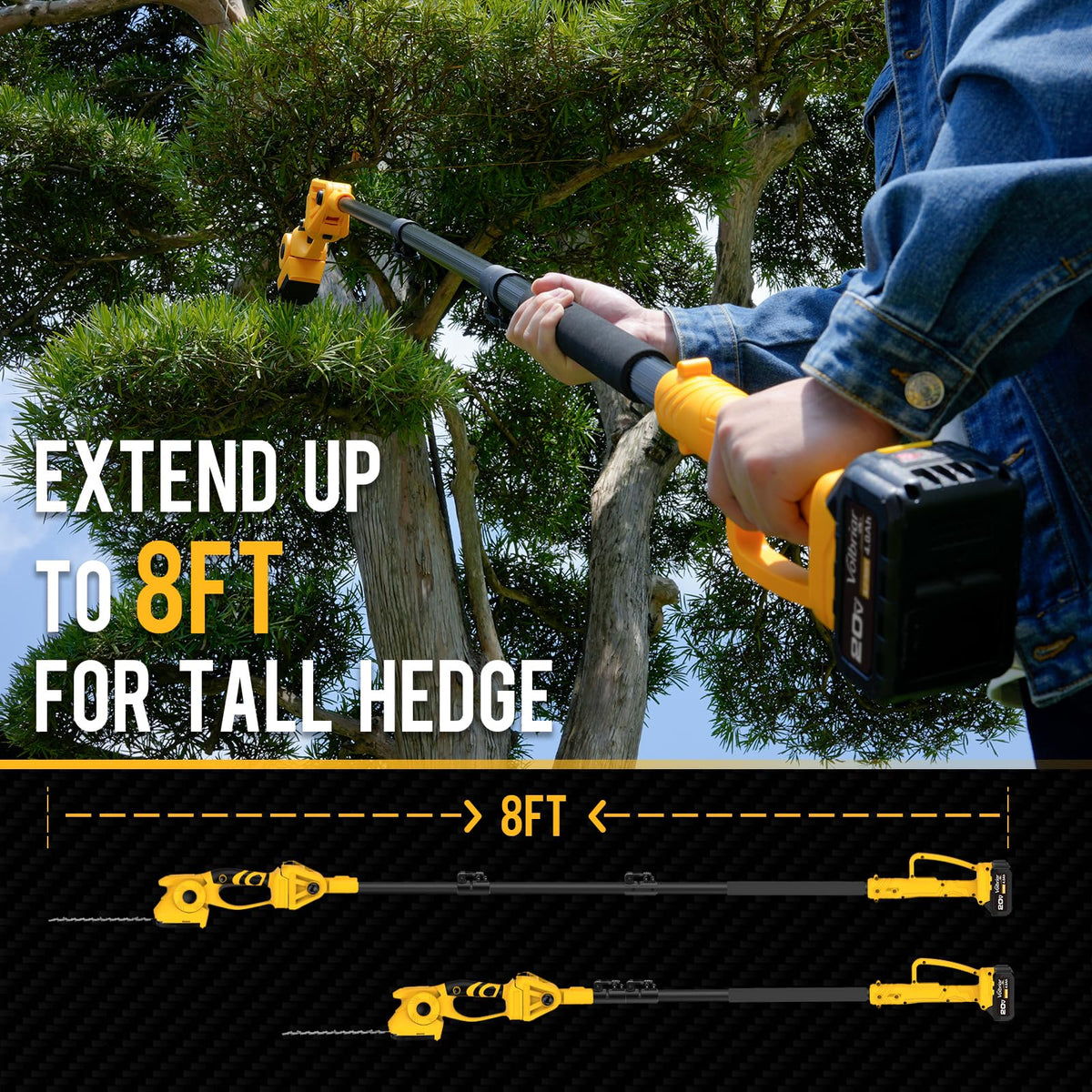 Volbriar 2-in-1 Cordless Pole Hedge Trimmer & Grass Shear, 14FT Reach