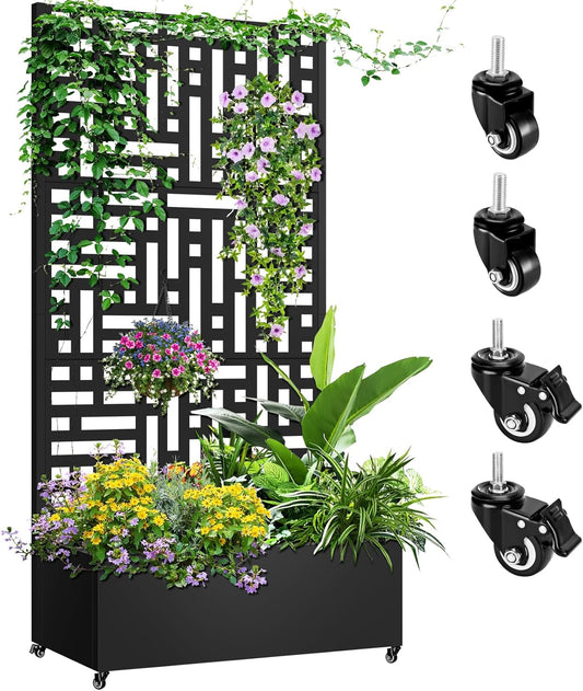 Metal Planter Box with Trellis, 72"x35"x16" Metal Raised Garden Bed with Trellis, Planter Box with