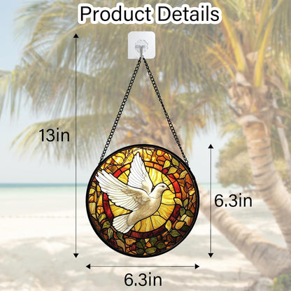 Stained Glass Window Hanging, Flying White Dove Sun Catchers Diamond Glass Panel Hangings Cute