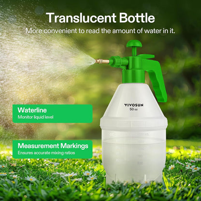 VIVOSUN 50oz Pump Sprayer, Handheld Garden Water Sprayer Bottle with Adjustable Brass Nozzle, for