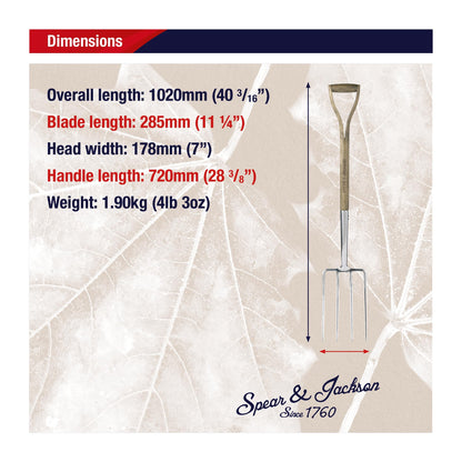 Spear & Jackson Traditional Stainless Steel Digging Fork, Heavy Duty Durable Stainless Steel Garden
