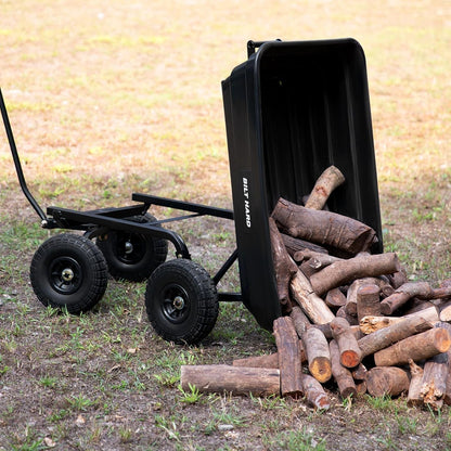 BILT HARD Poly Garden Dump Cart 600 lbs with No Flat Tires, Quick Release, 4 Cu Ft Dump Wagon Heavy