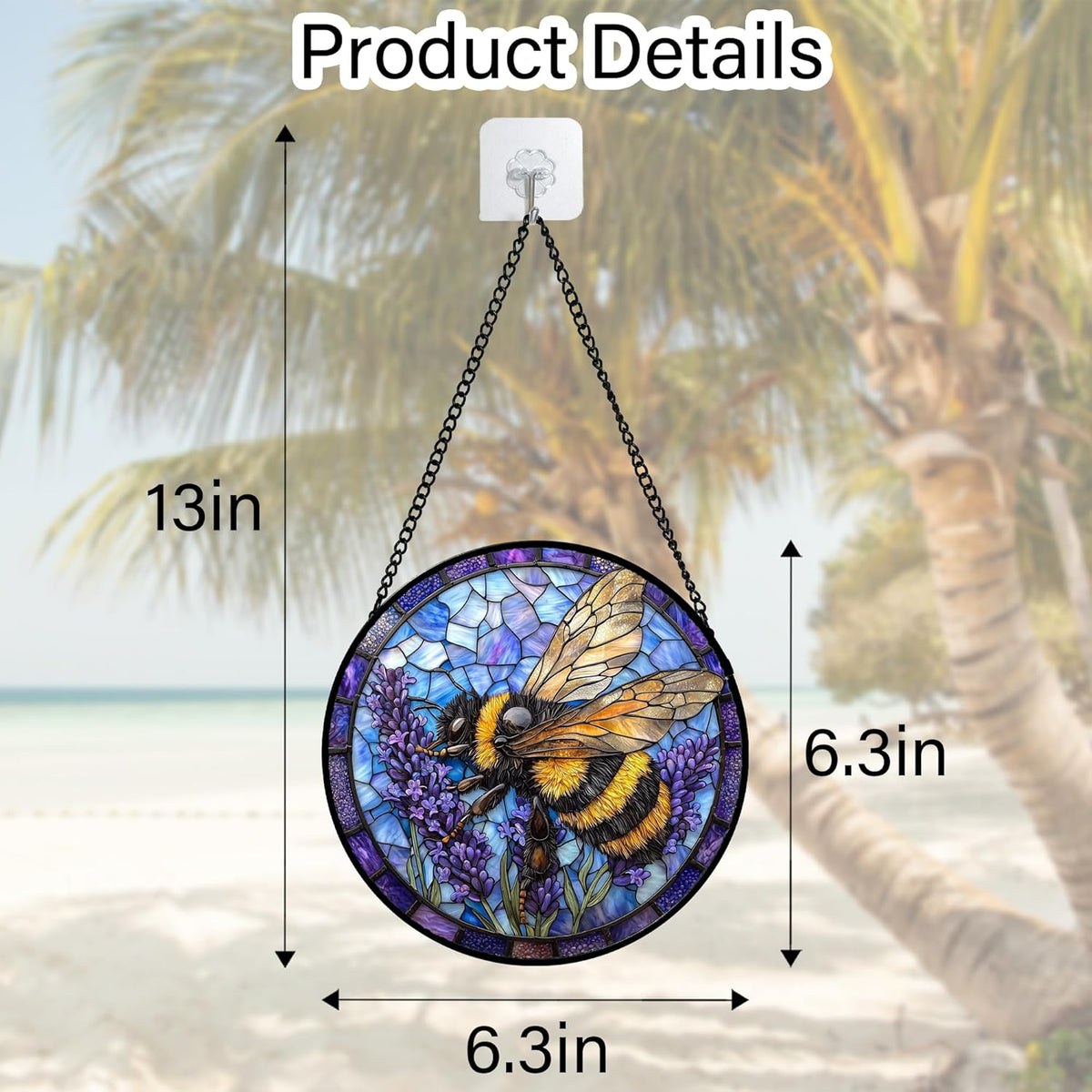 Stained Glass Window Hanging, Bee Lavender Sun Catchers Diamond Glass Panel Hangings Insect