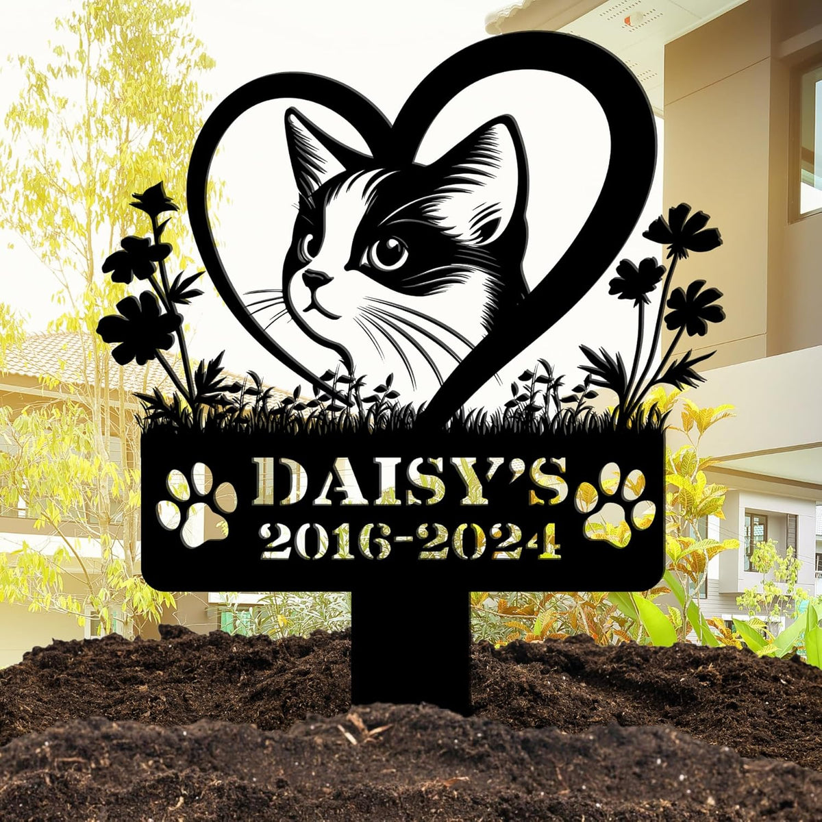 Custom Pet Grave Makers Cat Outdoor, Personalized Cat Memorial Headstones and Grave Makers for Pet