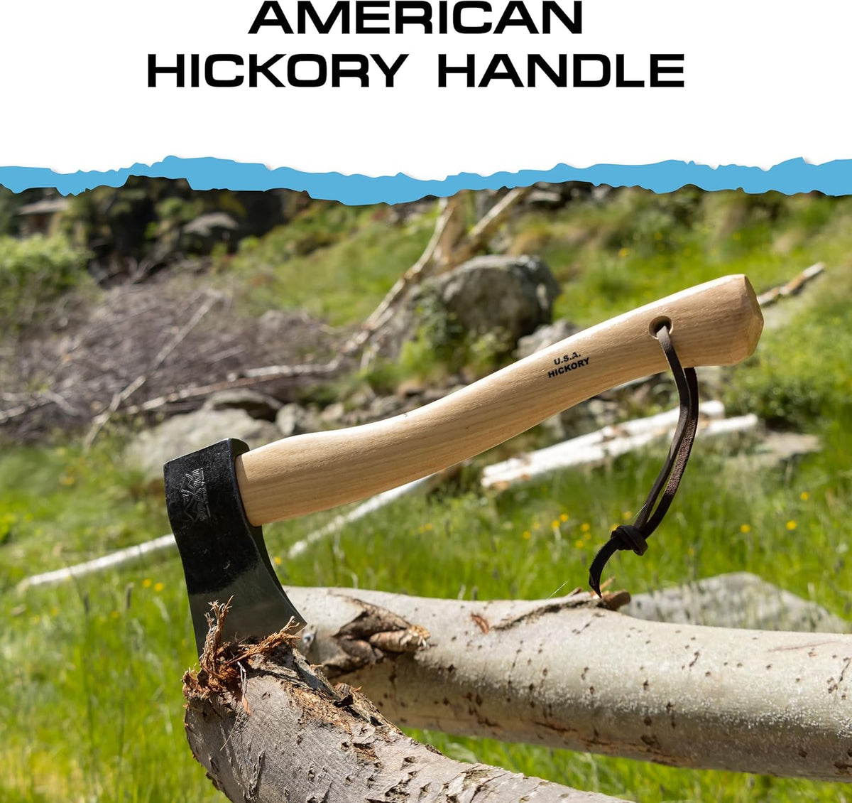 Prandi Axes Yankee C45 Forged Carbon Steel Hatchet - Hickory Handle with Leather String - Ideal for