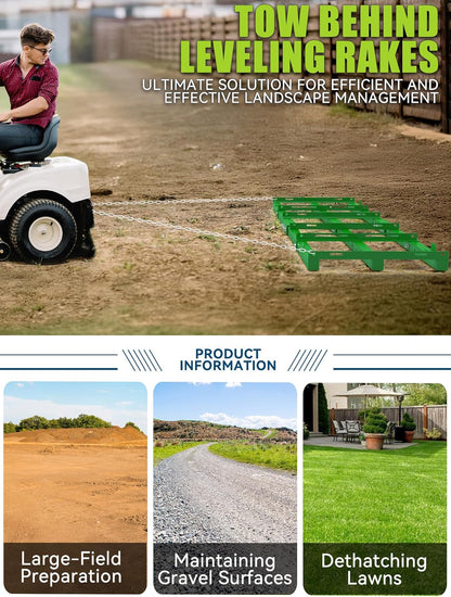 8ft Heavy Duty Drag Harrow for ATV, UTV, Tractor - Adjustable Tow Behind Leveling Rake with Weight
