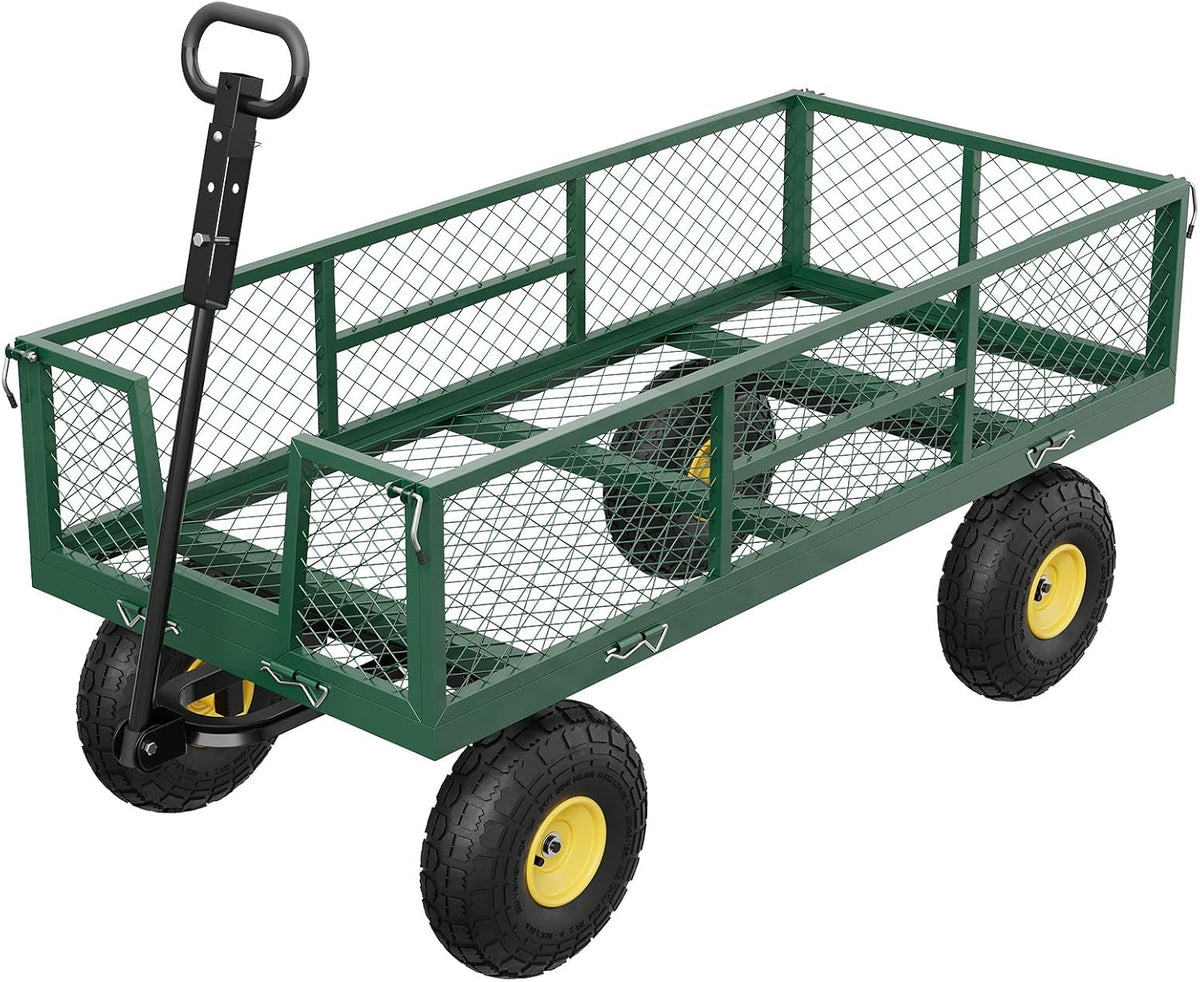 900 LBS Garden Cart on Wheels with Adjustable Handles, Heavy Duty Steel Garden Wagon with Removable