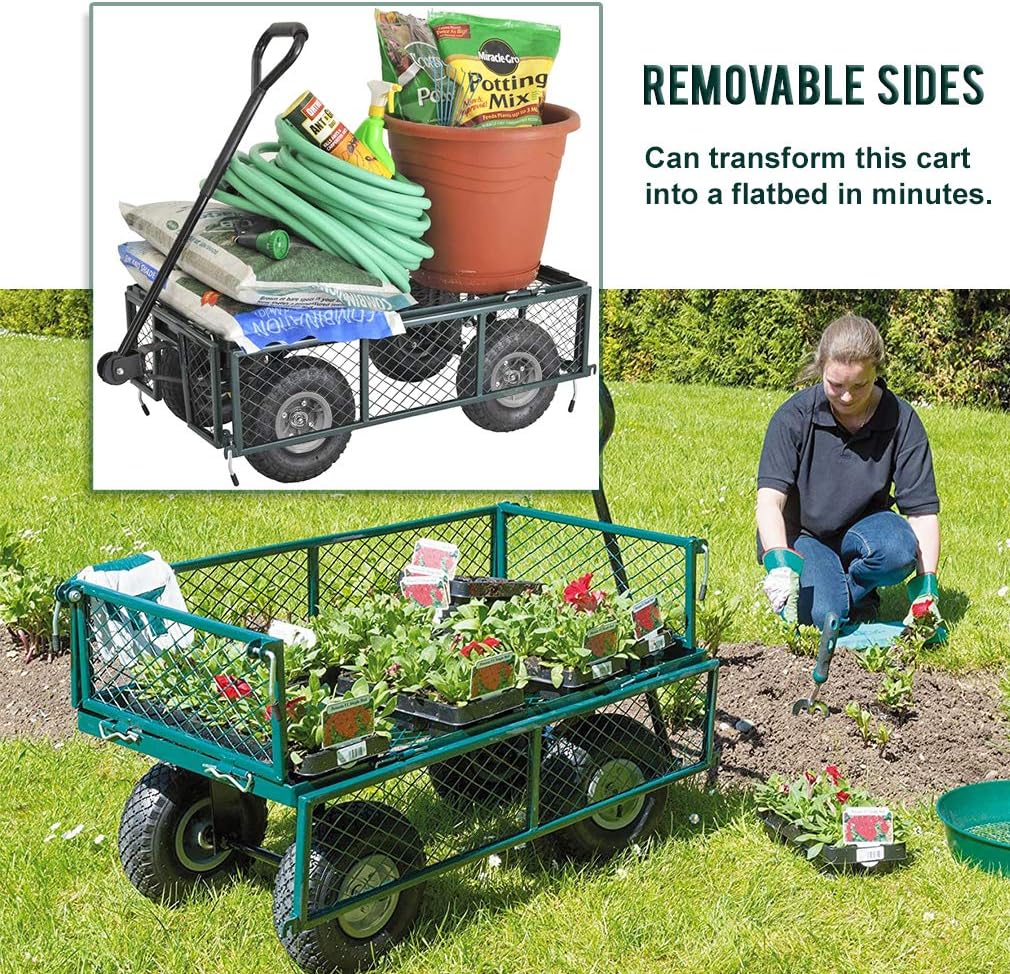 BestMassage Heavy Duty 500 Lbs Capacity Mesh Steel Garden Cart Folding Utility Wagon with Removable