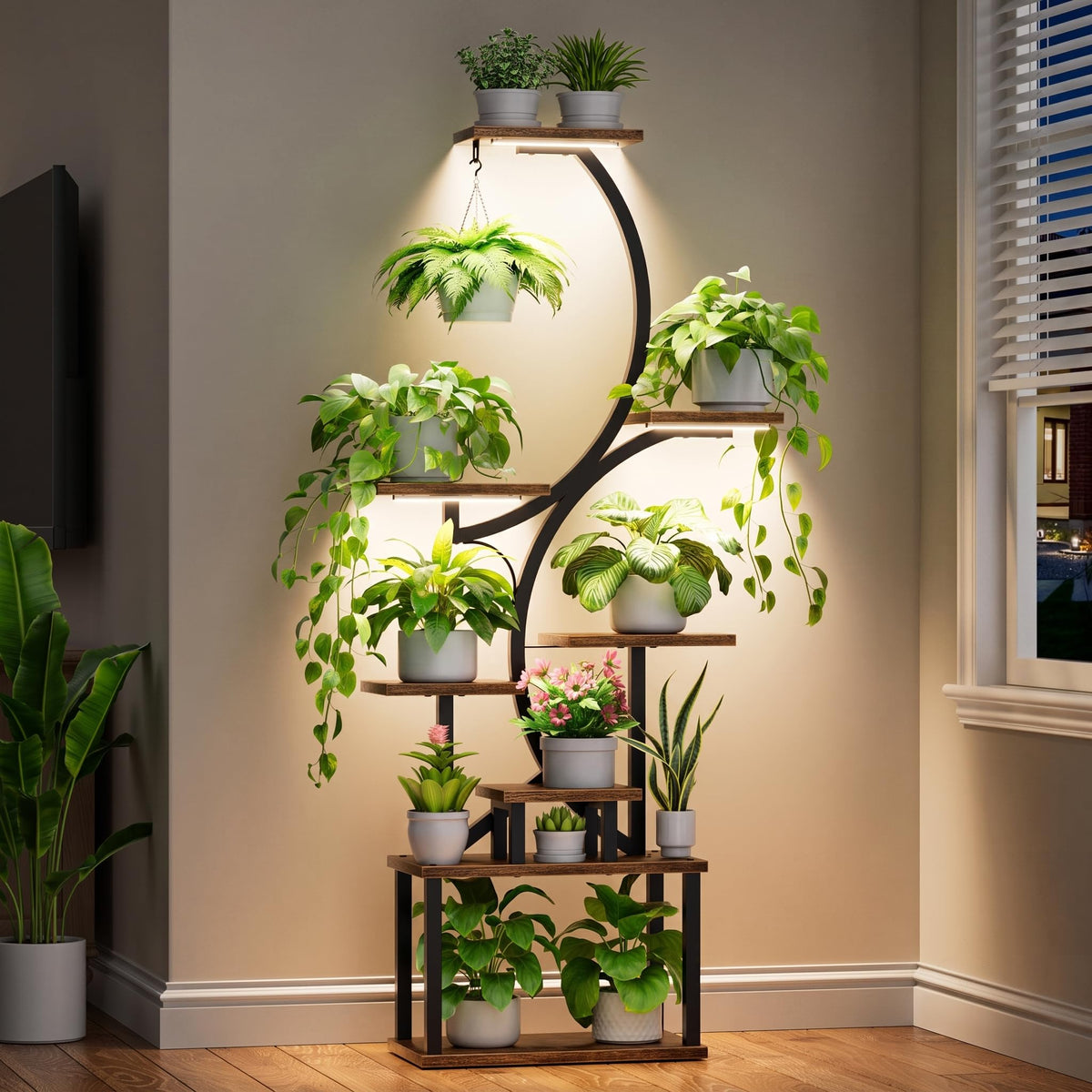 BACEKOLL Plant Stand Indoor with Grow Light, 8 Tier Corner Plant Shelf Tall