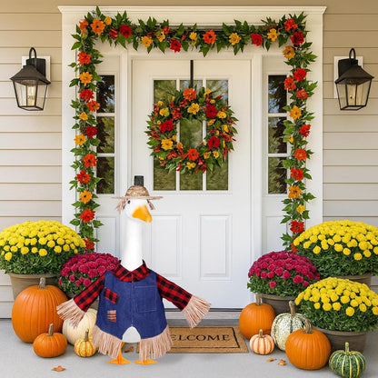 Scarecrow Goose Outfits Halloween Porch Goose Costume for 23inch Thankgiving Geese Clothes Fall