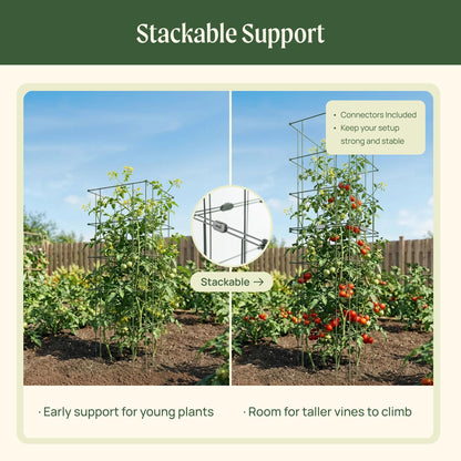 Vego Garden 4 Pack 11.5" Square Tomato Cage for Garden & Pots, Rust-Resistant Tomato Stakes Heavy