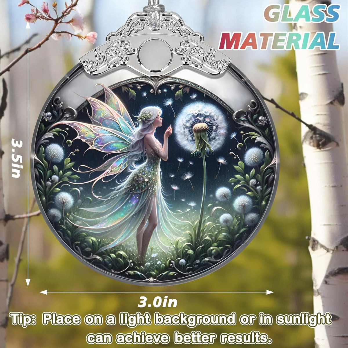 Stained Glass Dandelion Fairy Christmas Ornament - Holiday Home Decor - Tree Decoration - Gift