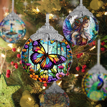 Butterfly Stained Glass Suncatcher, Christmas Tree Ornament, Holiday Decor, Gifts for Butterfly