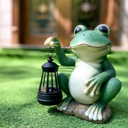 Large Frog Garden Decor for Outside Solar Powered Sculptures for Yard Patio Cute Animal Statues
