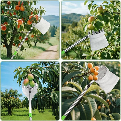 6.6 FT Fruit Picker Tool with Stainless Steel Pole & Soft Cloth Basket – Lightweight Tree Fruit