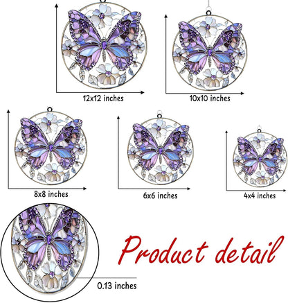 Violet Butterfly Acrylic Suncatcher Stained Glass Effect Window Car Hanging Christmas Ornament