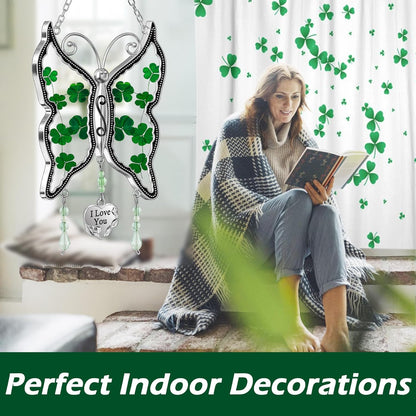 KY&BOSAM Shamrock Butterfly Suncatcher I Love You Irish Stained Glass for Windows Hangings Ornament