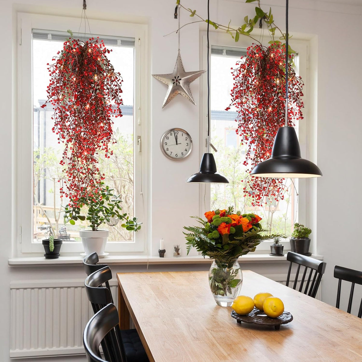 RECUTMS Artificial Hanging Fern Lighted with 30 LED Fake Hanging Ivy Vines Plastic Faux Greenery