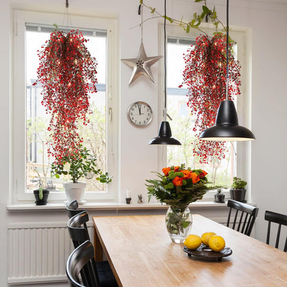RECUTMS Artificial Hanging Fern Lighted with 30 LED Fake Hanging Ivy Vines Plastic Faux Greenery