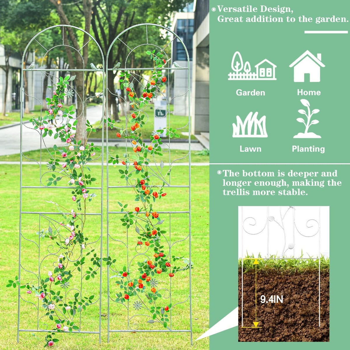 Sungmor Large Metal Garden Trellises for Climbing Plants - 82.5 Inch Tall & 2PC Green Pack