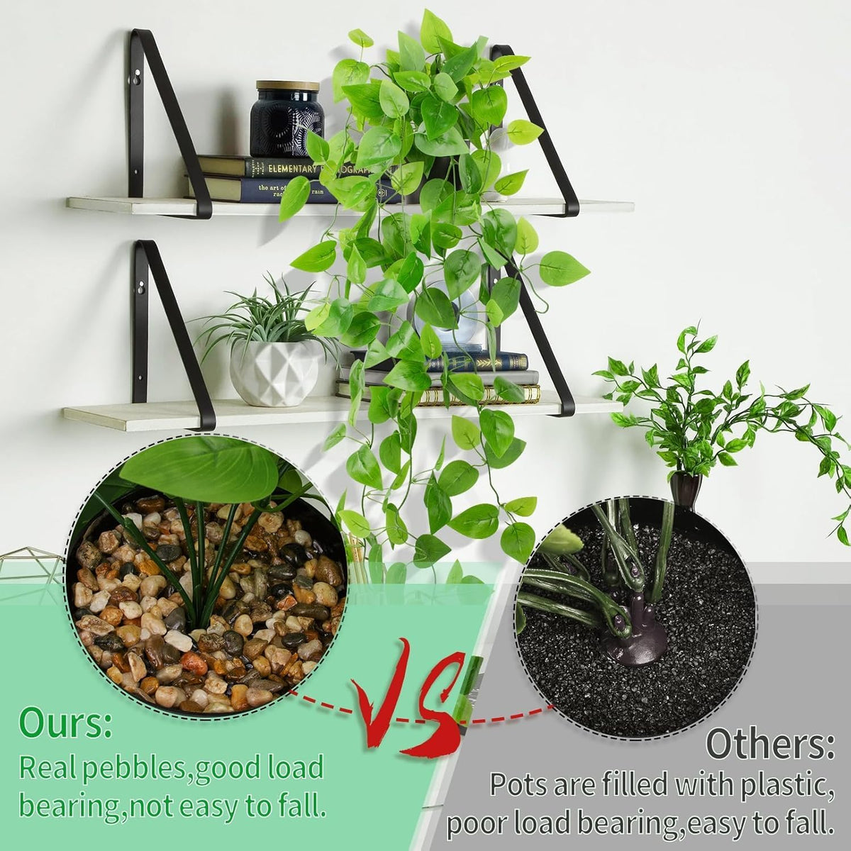 Artificial Hanging Plants Small Fake Pothos 39-in Long Potted Vine Plant Faux Trailing Ivy Vine for