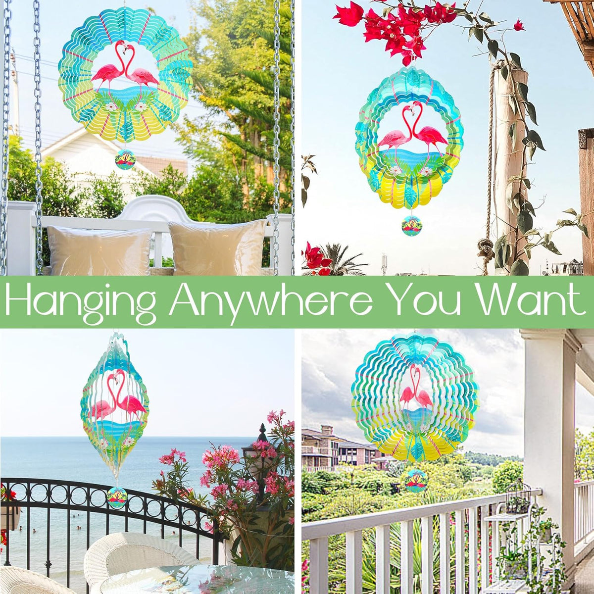 Flamingo Wind Spinners Garden Yard Decor Gift for Women Men, 12 Inch Outdoor Metal 3D Wind Spinner