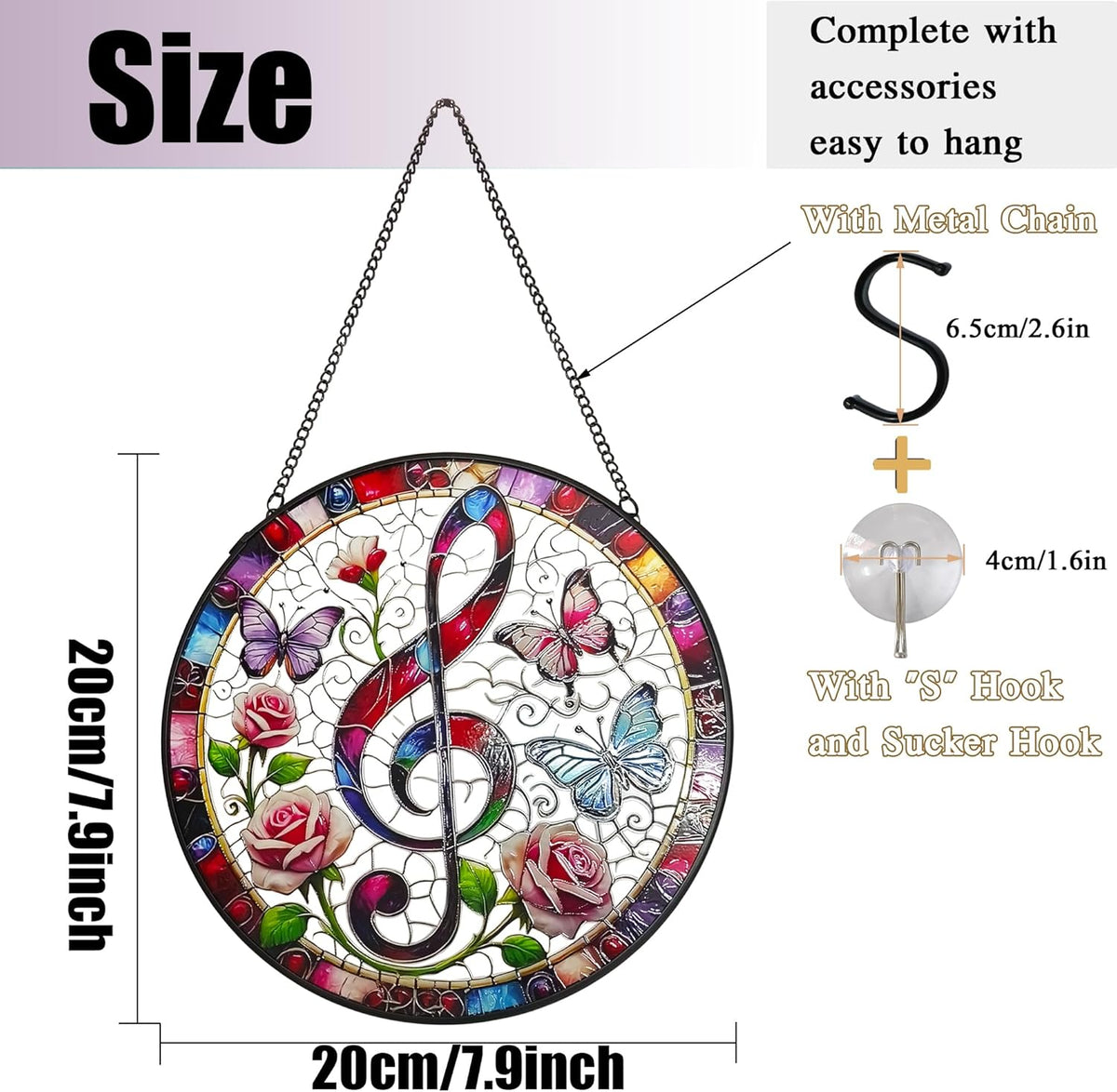 Treble Clef Stained Glass Window Hanging, 7.9'' Musical Note Suncatcher Window Decoration Music