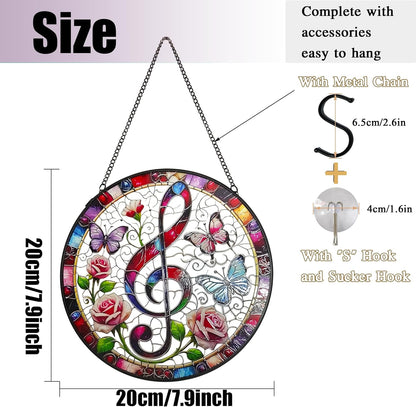 Treble Clef Stained Glass Window Hanging, 7.9'' Musical Note Suncatcher Window Decoration Music