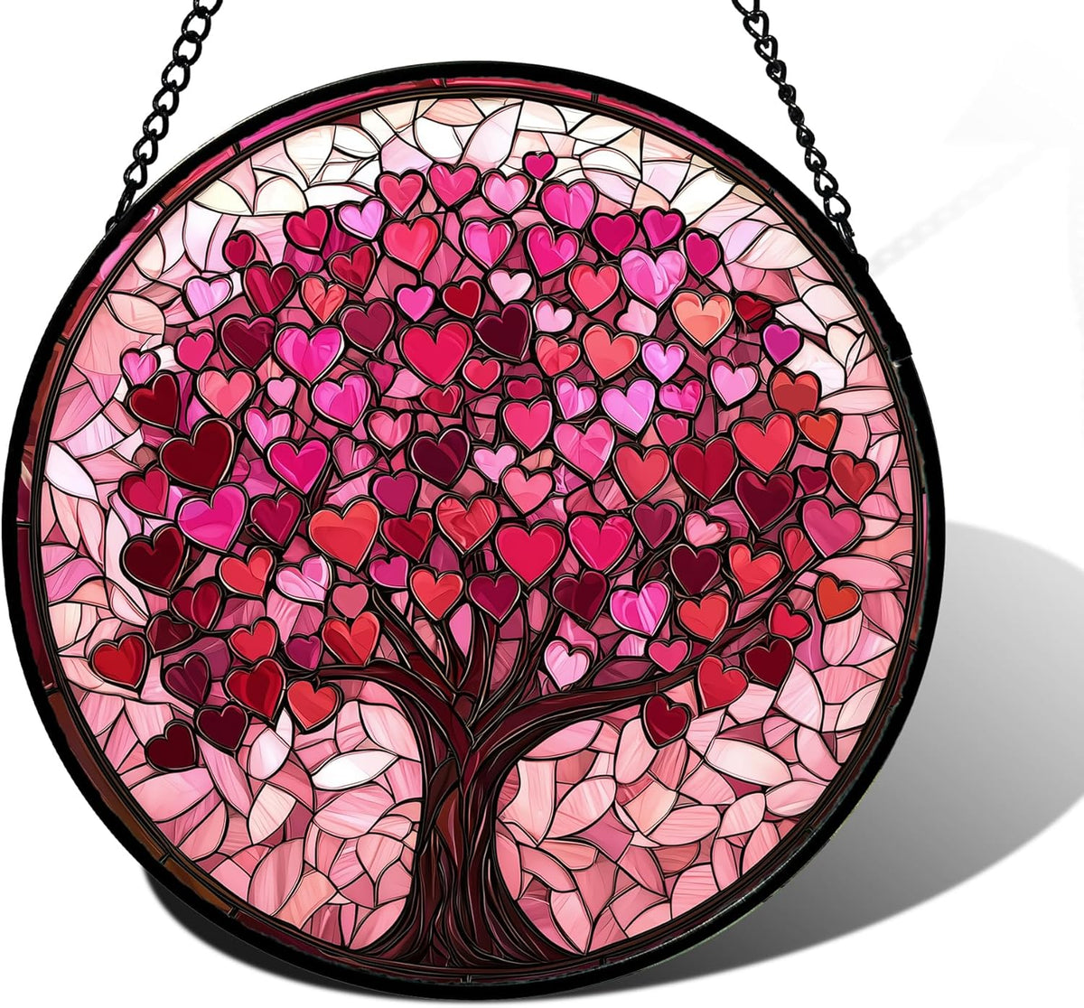 Stained Glass Window Hanging - DASTOLL, Birthday Gifts for Women Men Mom Dad, Pink Love Tree