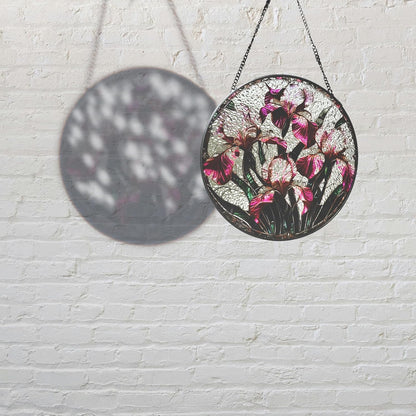 Floral Stained Glass Window Hanging - Iris Design Handmade Suncatcher, Luyseyha 8 Inch Sun Catcher