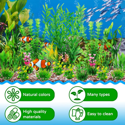 Fish Tank Plants, 20pcs Aquarium Decor Green Plants Artificial Aquarium Decorations Plant, Fish