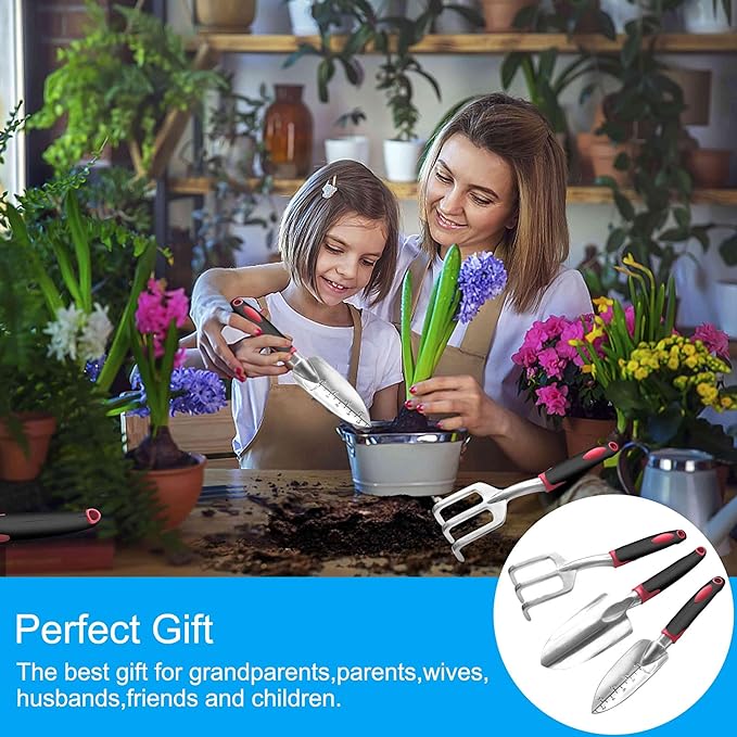 Garden Tool Set, 3 Pieces Aluminum Heavy Gardening Kit Including Hand Shovel, Transplant Shovel and