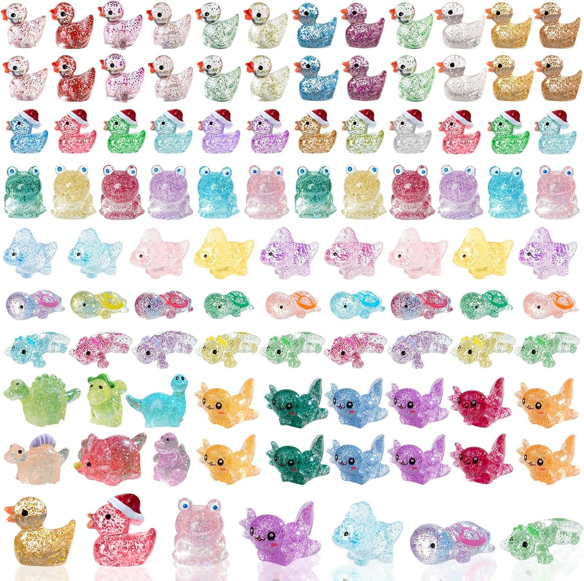 Mini Glitter Ducks 200 Pcs Tiny Duck Figures Luminous Resin Dinosaur Turtle Frog Axolotls to Hide