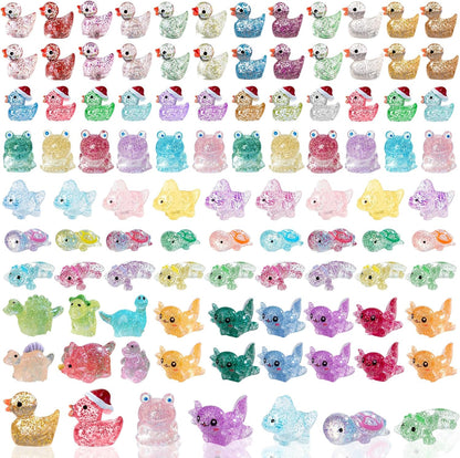 Mini Glitter Ducks 200 Pcs Tiny Duck Figures Luminous Resin Dinosaur Turtle Frog Axolotls to Hide