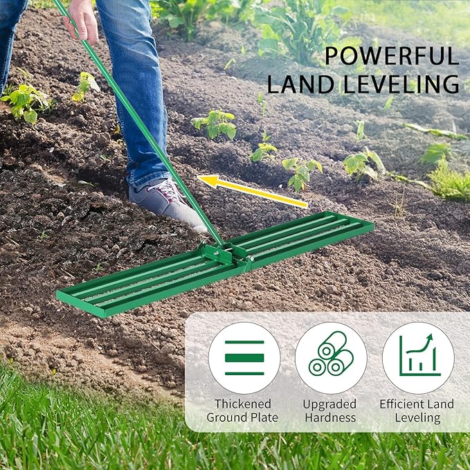 VINGLI Iron Lawn Leveling Rake 36in for Soil Sand Composs, Extended Handle, 180°Rotation Head, with