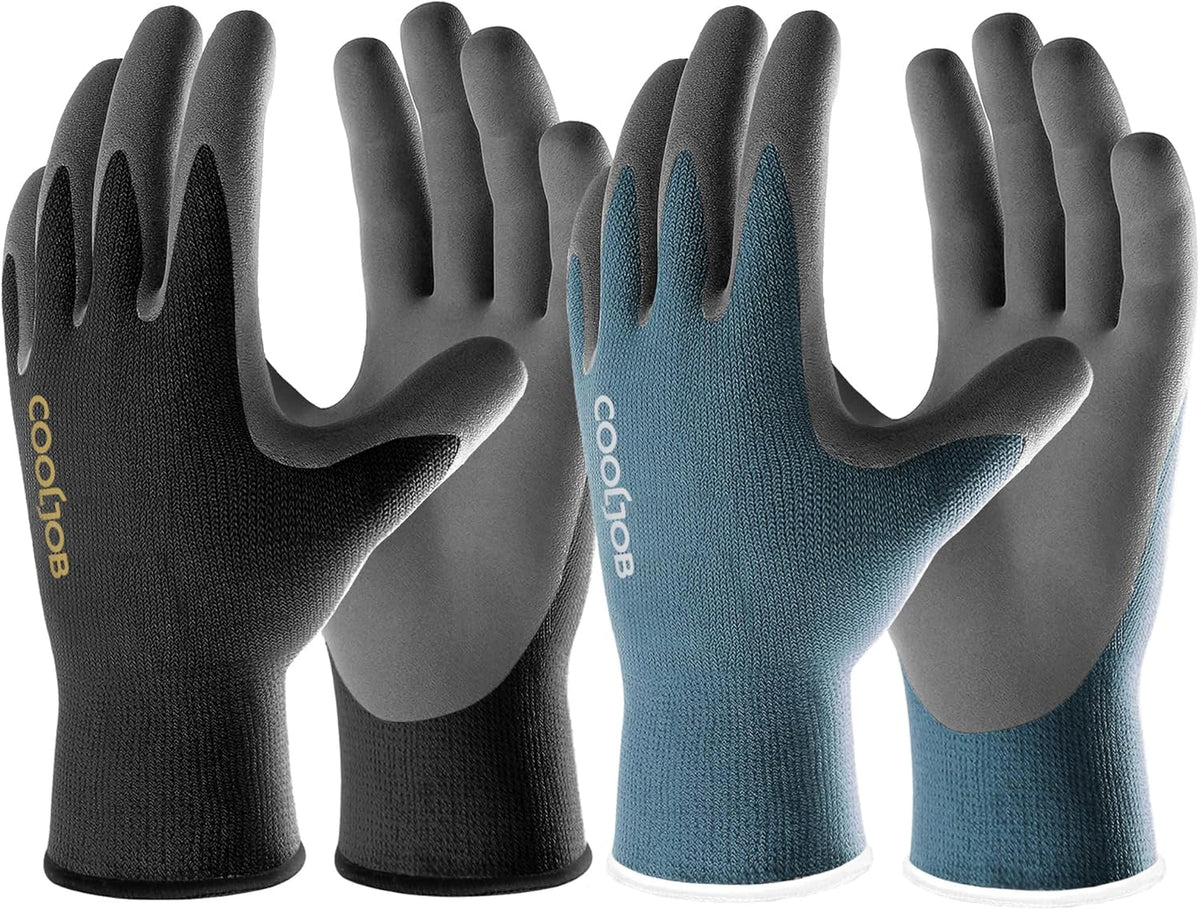 COOLJOB 2 Pairs Micro-Foam Nitrile Safety Work Garden Gloves with Touchscreen Fingers, Lightweight