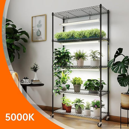 Bstrip Plant Shelf with Grow Lights, 5-Tier Plant Stand with T8 24W Grow Light for Indoor Plants