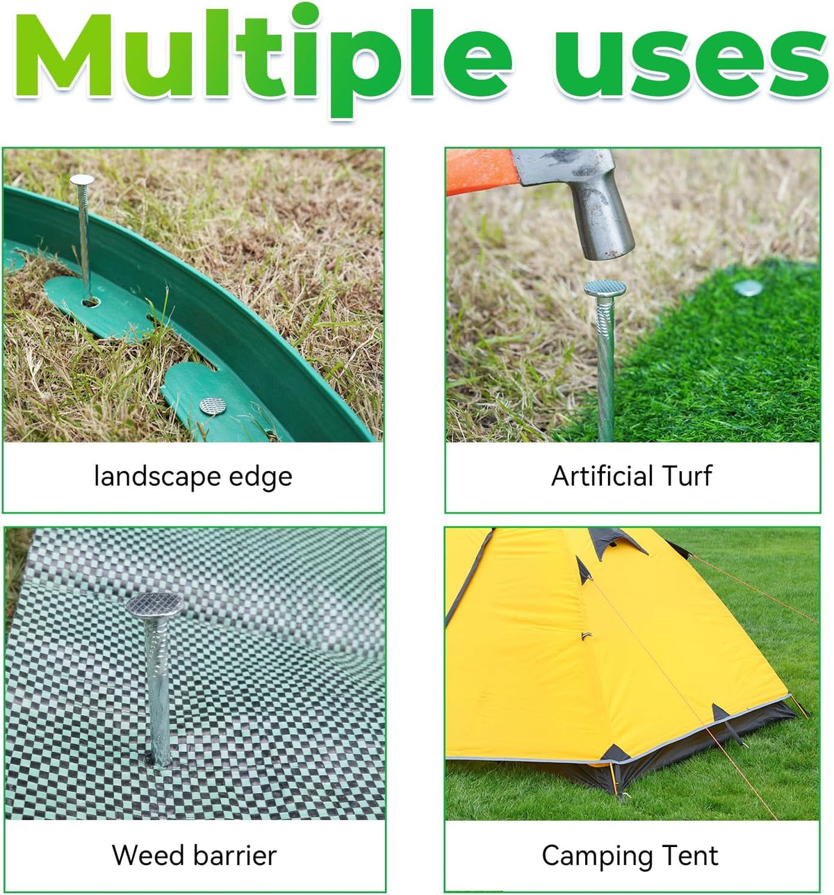 6.3-Inch Galvanized Heavy-Duty Landscape Stakes, (150-PACK) Spiral Metal Turf Spikes for Artificial