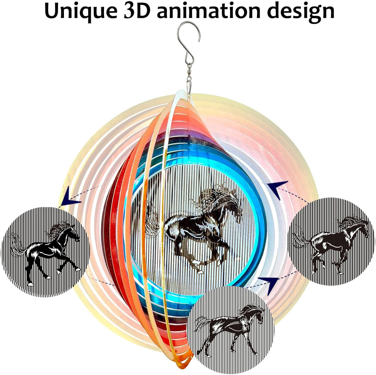3D Animations Horse Wind Spinner for Yard and Garden,12Inch Wind Spinners Outdoor Horse Memorial