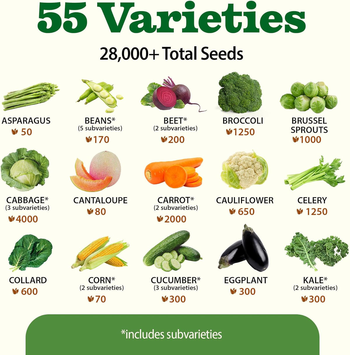 HOME GROWN 𝗨𝗦𝗔 𝗣𝗥𝗘𝗠𝗜𝗨𝗠 55 Vegetable Seeds Pack 28,000+ Non-GMO Heirloom Seeds for