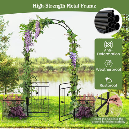 S AFSTAR 87-Inche Garden Arbor with Gate & Side Planter Box, Metal Garden Arch with Lockable Gate