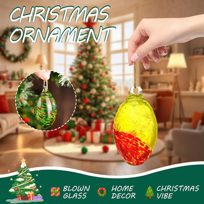 Set of 6 Hand Blown Glass Egg Ornaments Hanging Gazing Ball Witches Ball Friendship Decor for Home