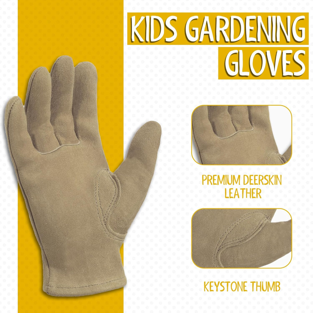 HANDLANDY Kids Genuine Leather Work Gloves for ages 3-11, Children Gardening Gloves for Boys, Girls