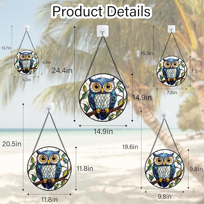 Stained Glass Window Hanging, Owl Gifts for Women Sun Catchers Diamond Glass Panel Hangings Birds