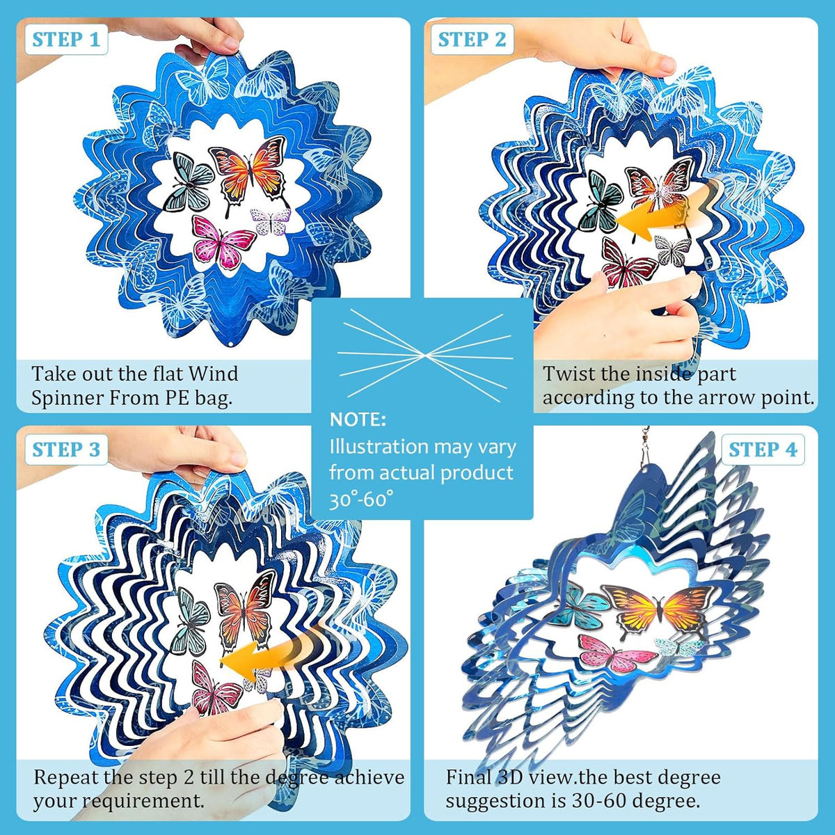 Butterfly Wind Spinners,12In Stainless Steel 3D Wind Spinner for Yard and Garden,Butterfly Gifts