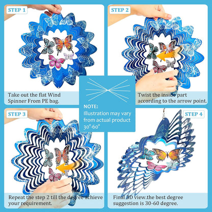 Butterfly Wind Spinners,12In Stainless Steel 3D Wind Spinner for Yard and Garden,Butterfly Gifts