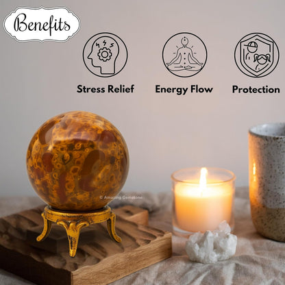 Amazing Gemstone Fruit Jasper Crystal Ball with Stand - 2 Inches Crystal Sphere Meditation Balls