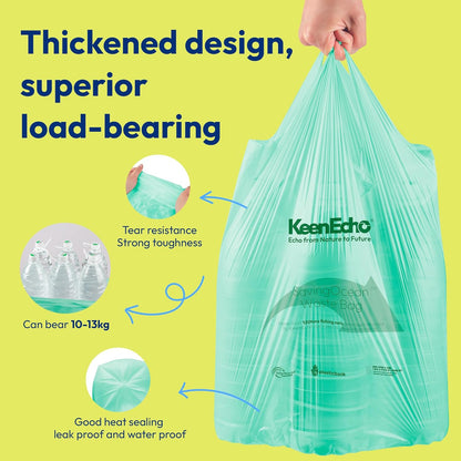 5 Gallon 200 Counts Small Green Trash Bags with Handle, Ocean Fishing Nets Upcycling, Sage & Sea