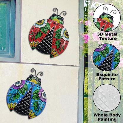 John's Studio 2Pcs Metal Ladybug Wall Decor Outdoor Garden Hanging Art Sculptures Home Ocean Theme