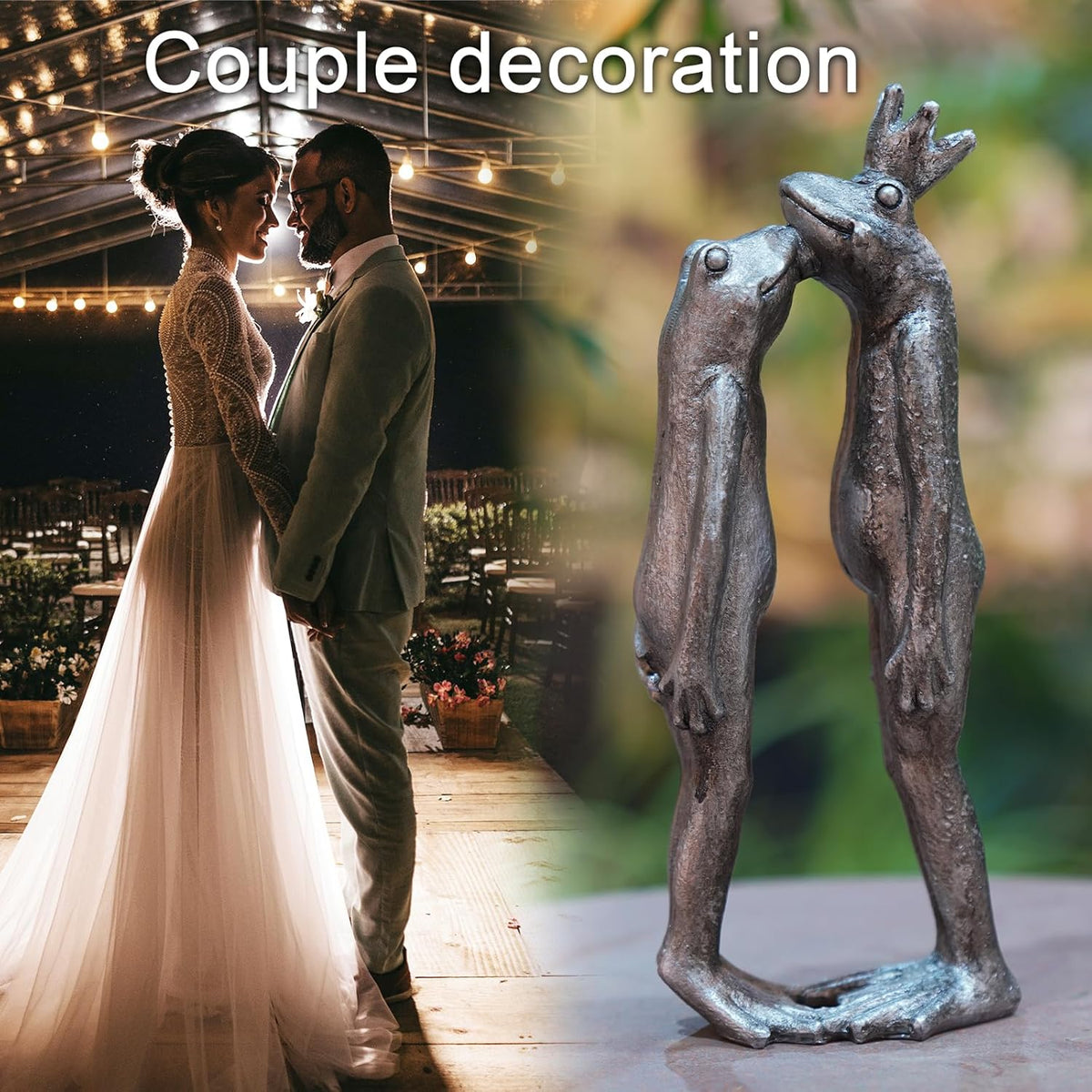 Frog Decor Garden Statue Decor Outside - Couple Kiss Plog Statue Outside Frog Figurines for Yard